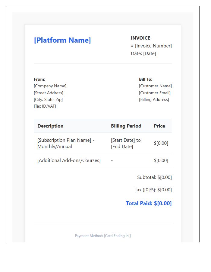 Online Course Platform Subscription Invoice Template