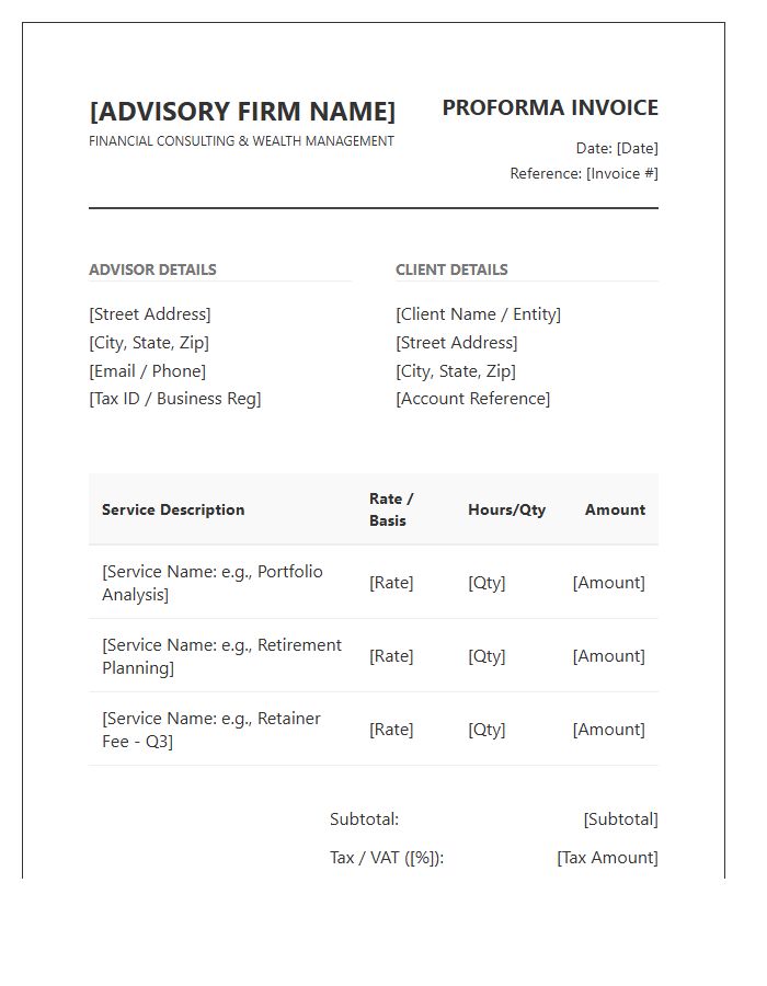 Financial Advisory Proforma Invoice Template