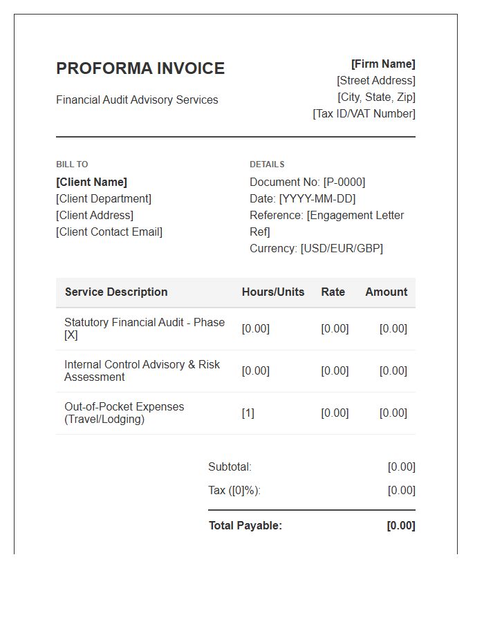 Financial Audit Advisory Proforma Invoice Template