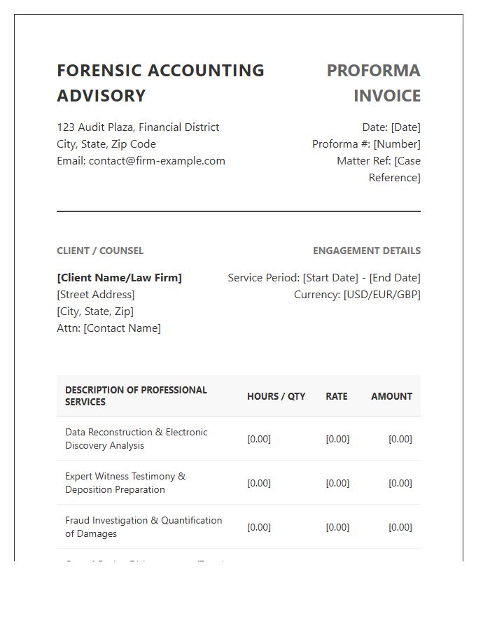 Forensic Accounting Advisory Proforma Invoice Template