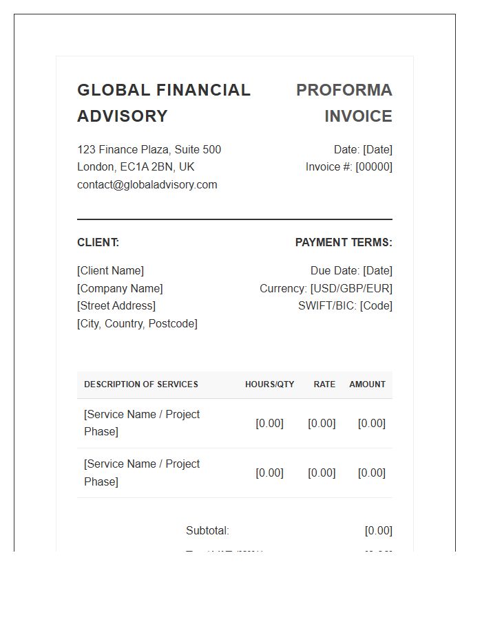 Global Financial Advisory Proforma Invoice Template