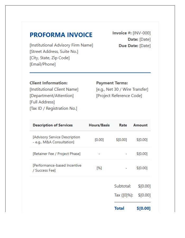 Institutional Financial Advisory Proforma Invoice Template