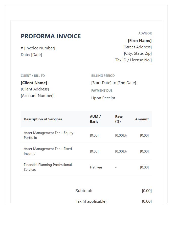 Investment Advisory Services Proforma Invoice Template