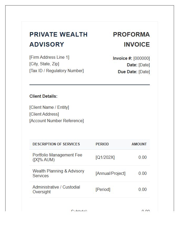 Private Wealth Advisory Proforma Invoice Template