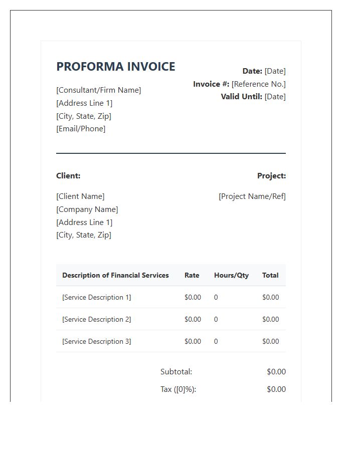 Professional Financial Consultant Proforma Invoice Template