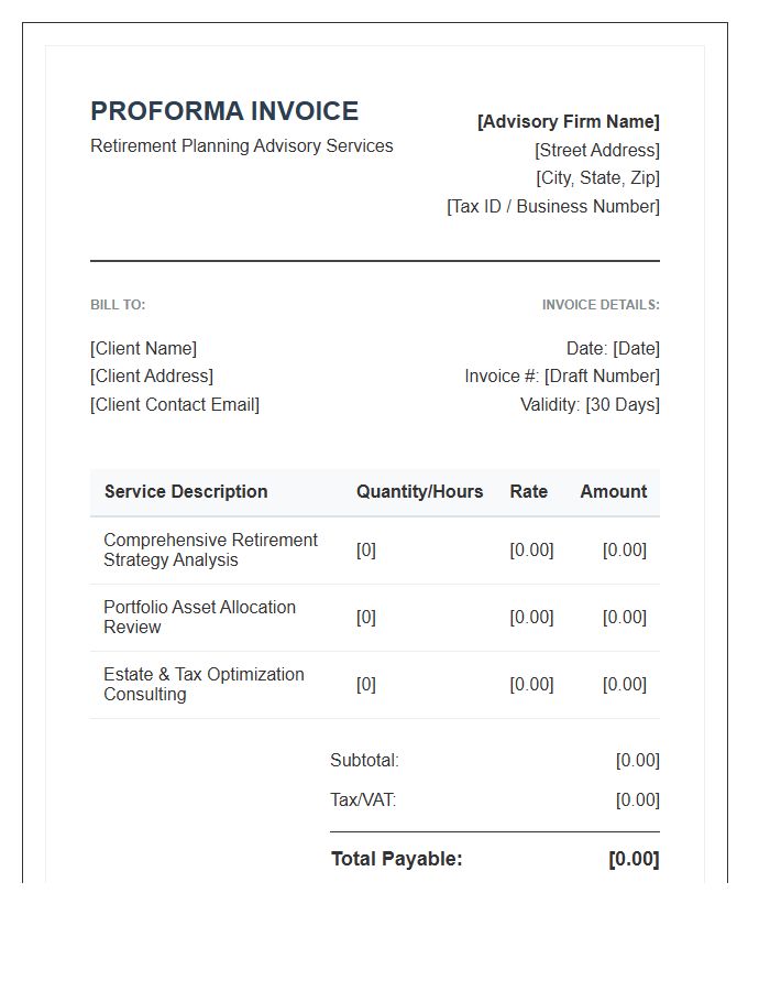 Retirement Planning Advisory Proforma Invoice Template