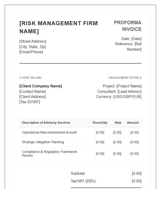 Risk Management Advisory Proforma Invoice Template