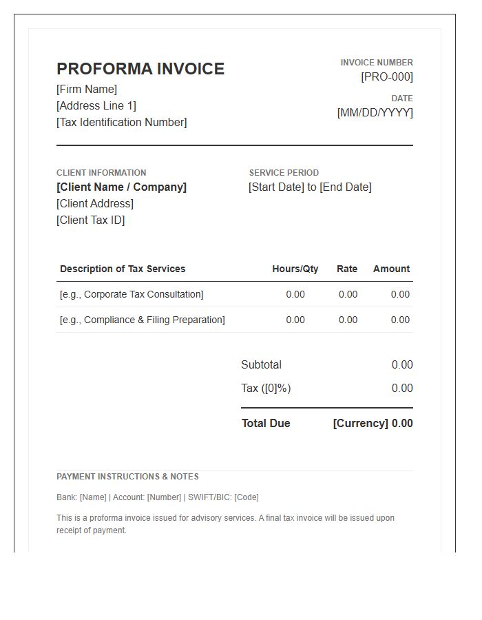 Tax Advisory Proforma Invoice Template