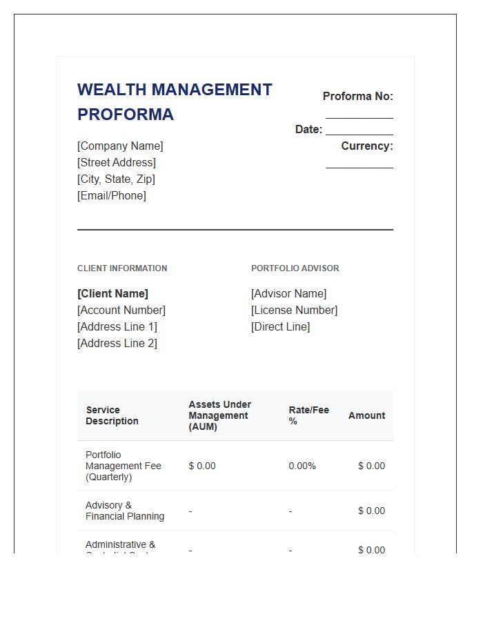 Wealth Management Proforma Invoice Template
