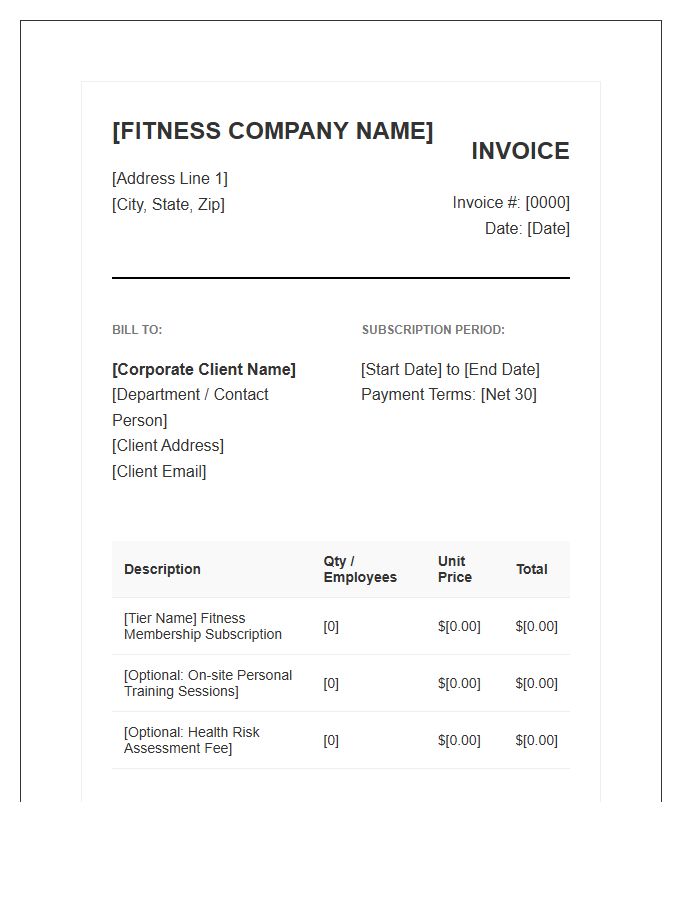 Corporate Fitness Program Subscription Invoice Template