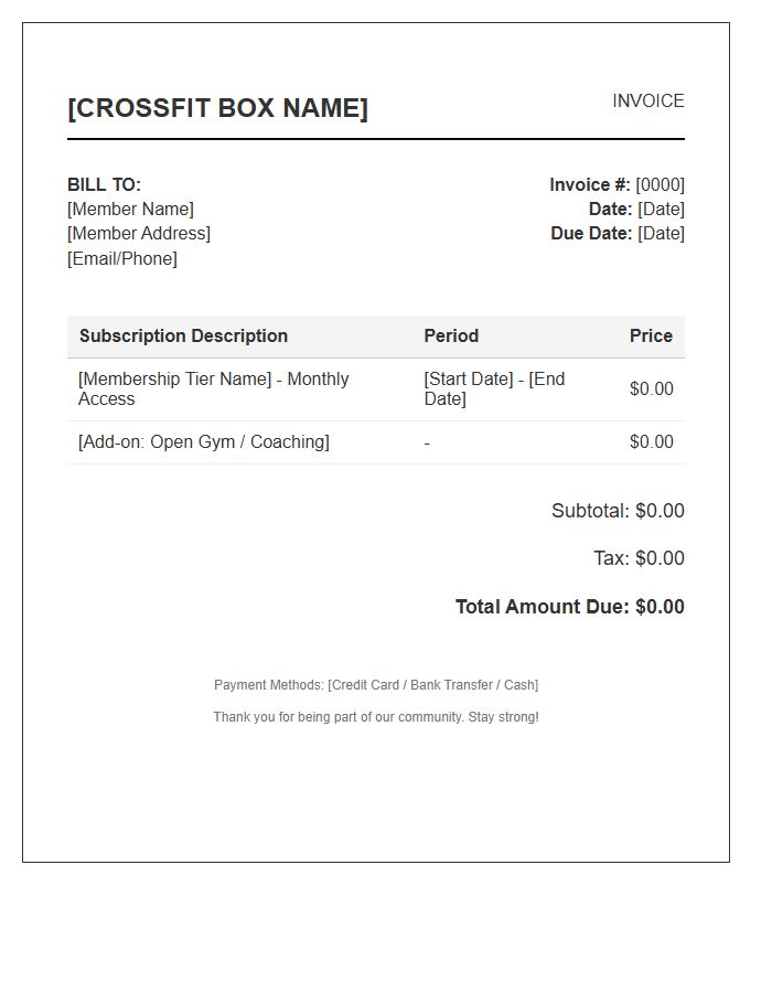 Crossfit Box Subscription Fee Invoice Template