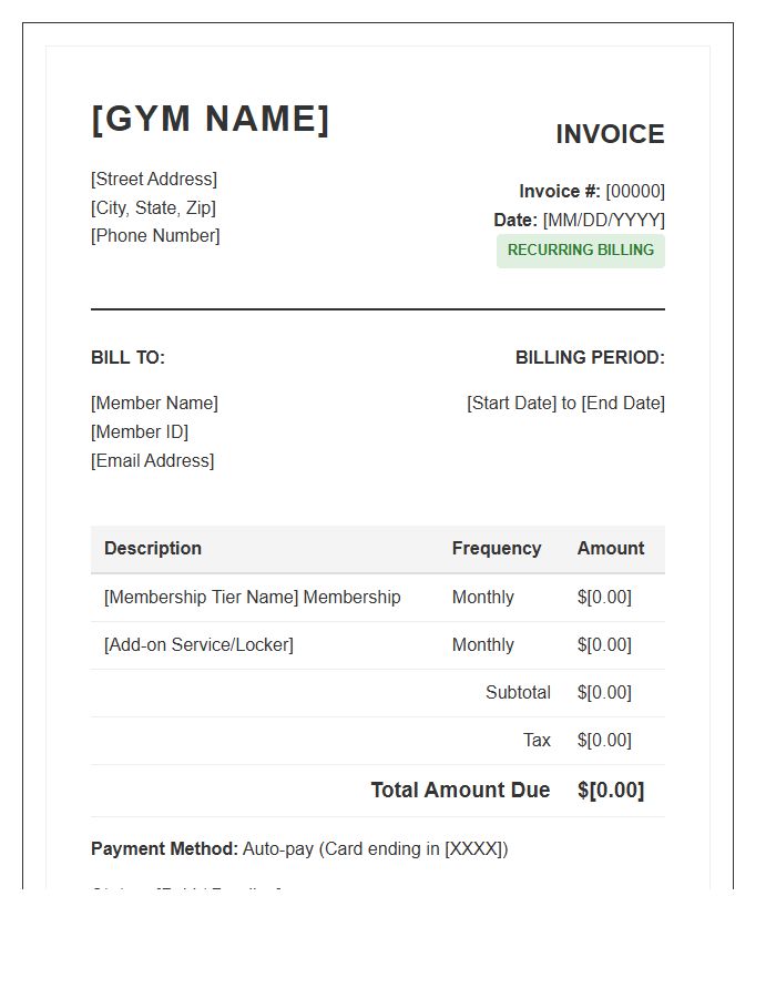 Recurring Gym Subscription Billing Invoice Template