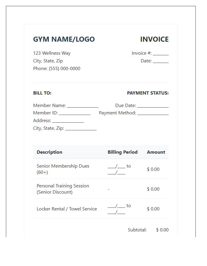Senior Gym Membership Billing Invoice Template