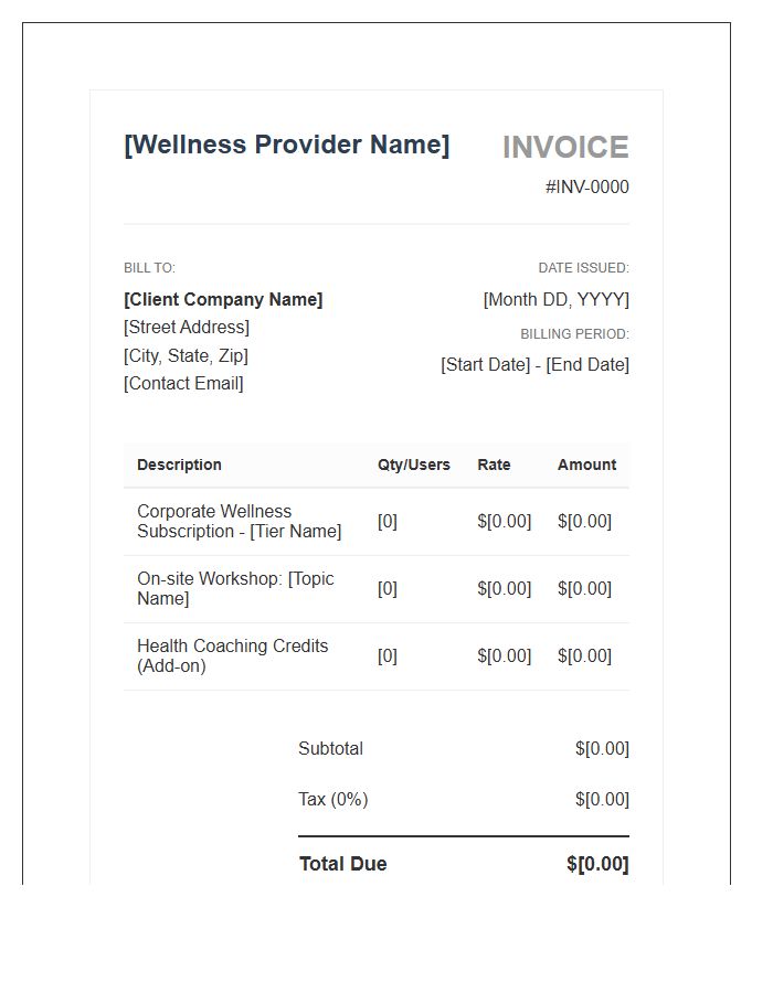 Corporate Wellness Program Subscription Invoice Template