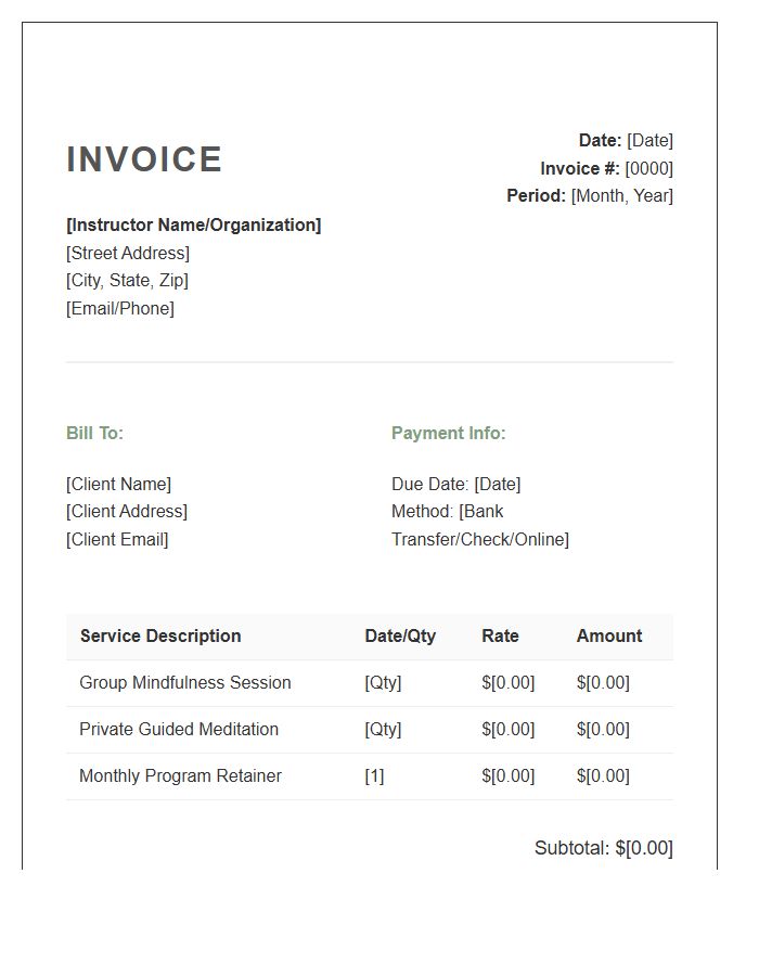 Mindfulness Training Monthly Invoice Template