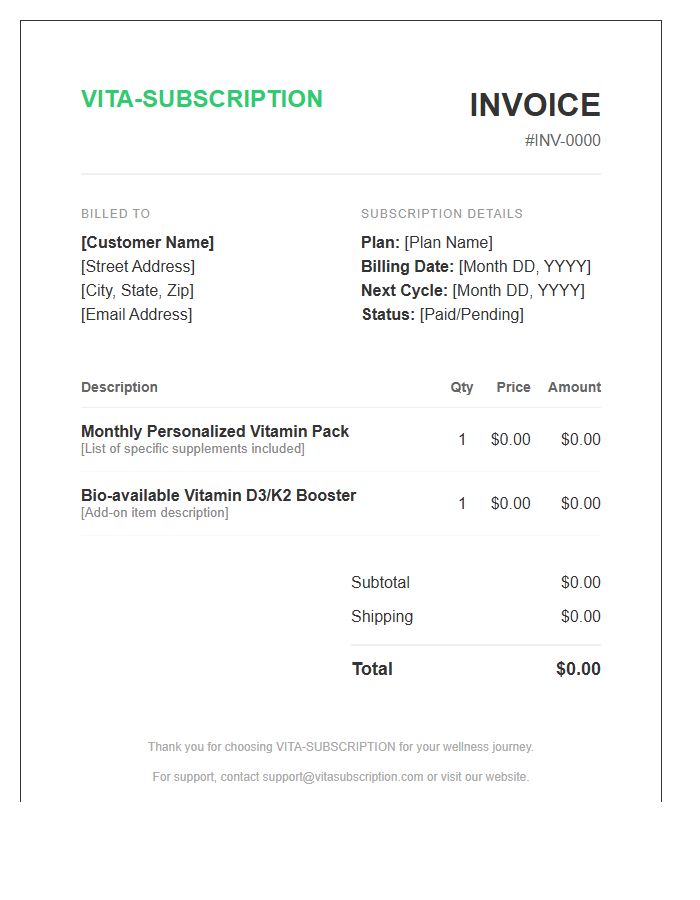 Vitamin Delivery Service Subscription Invoice Template