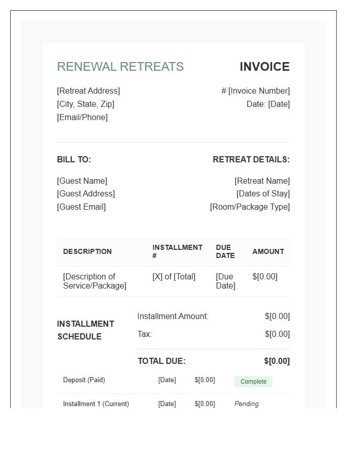 Wellness Retreat Installment Plan Invoice Template