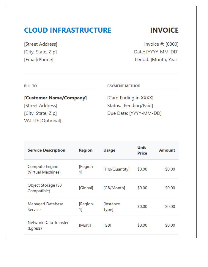 Cloud Infrastructure Subscription Invoice Template