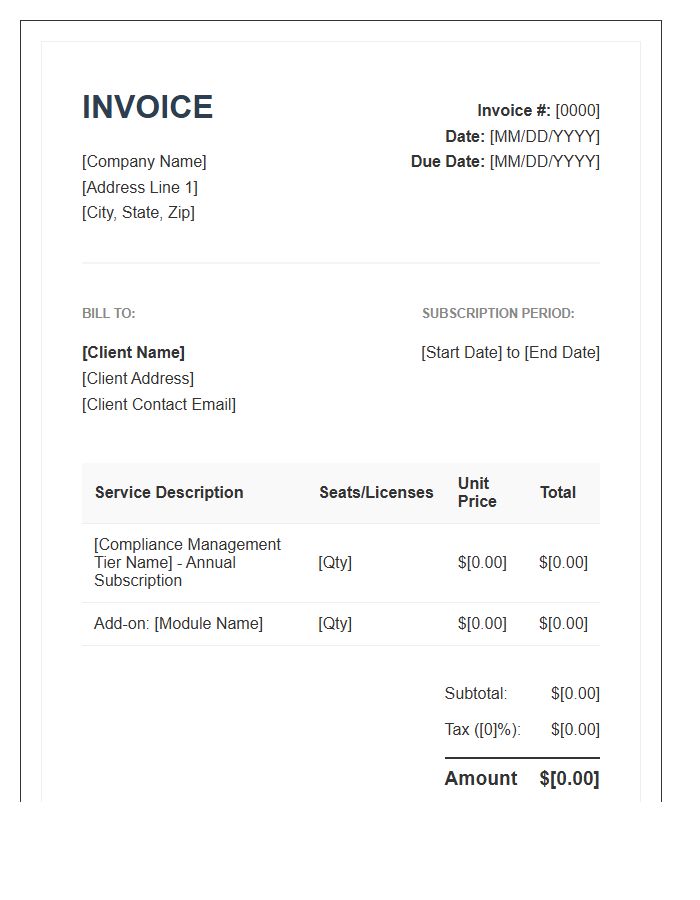 Compliance Management Subscription Invoice Template