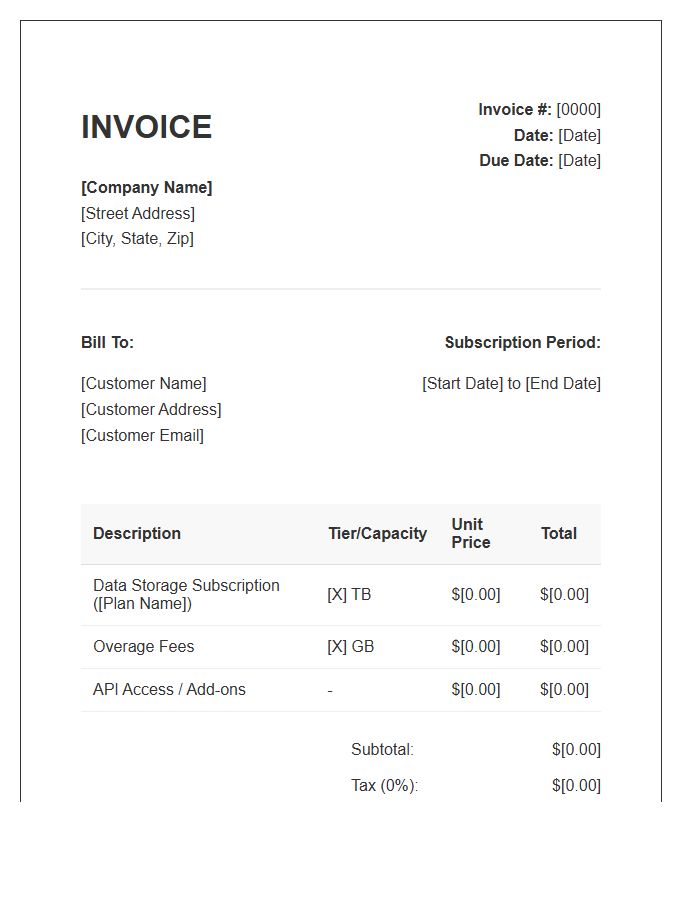 Data Storage Subscription Invoice Template