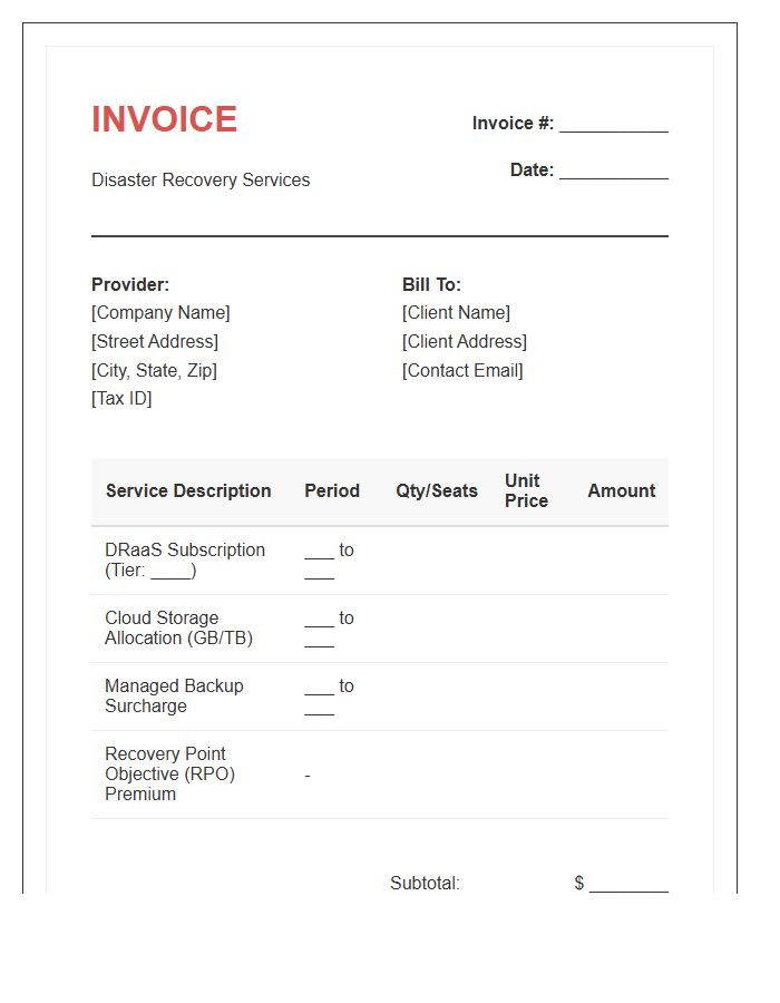Disaster Recovery Subscription Invoice Template