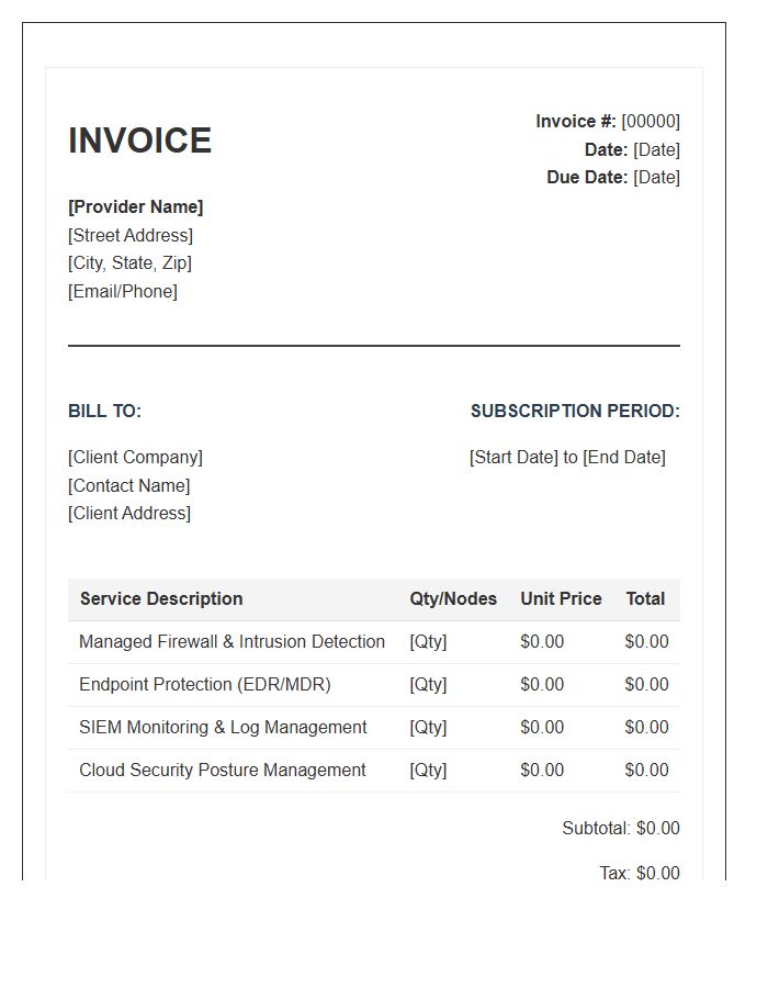 Managed Security Subscription Invoice Template