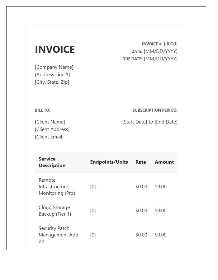 Remote Monitoring Subscription Invoice Template