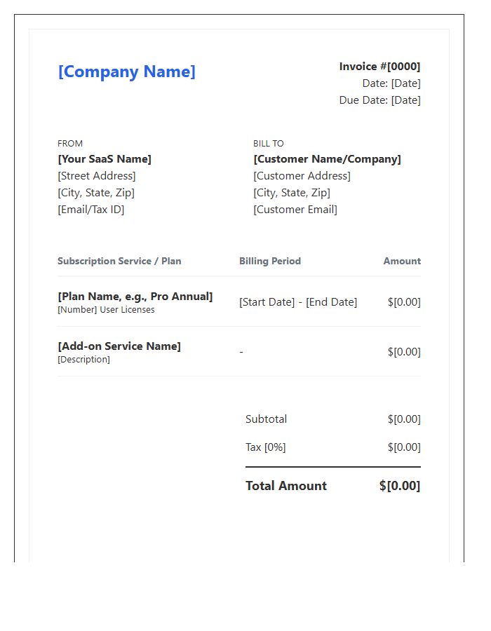 SaaS Subscription Services Invoice Template
