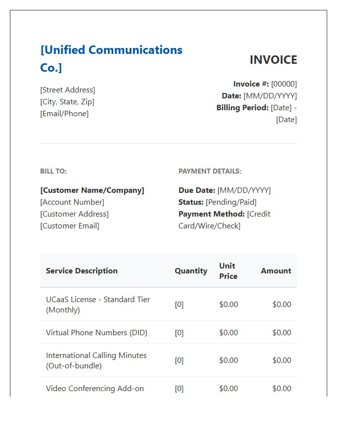 Unified Communications Subscription Invoice Template