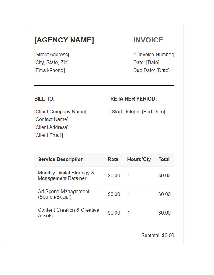 Digital Advertising Agency Retainer Invoice Template