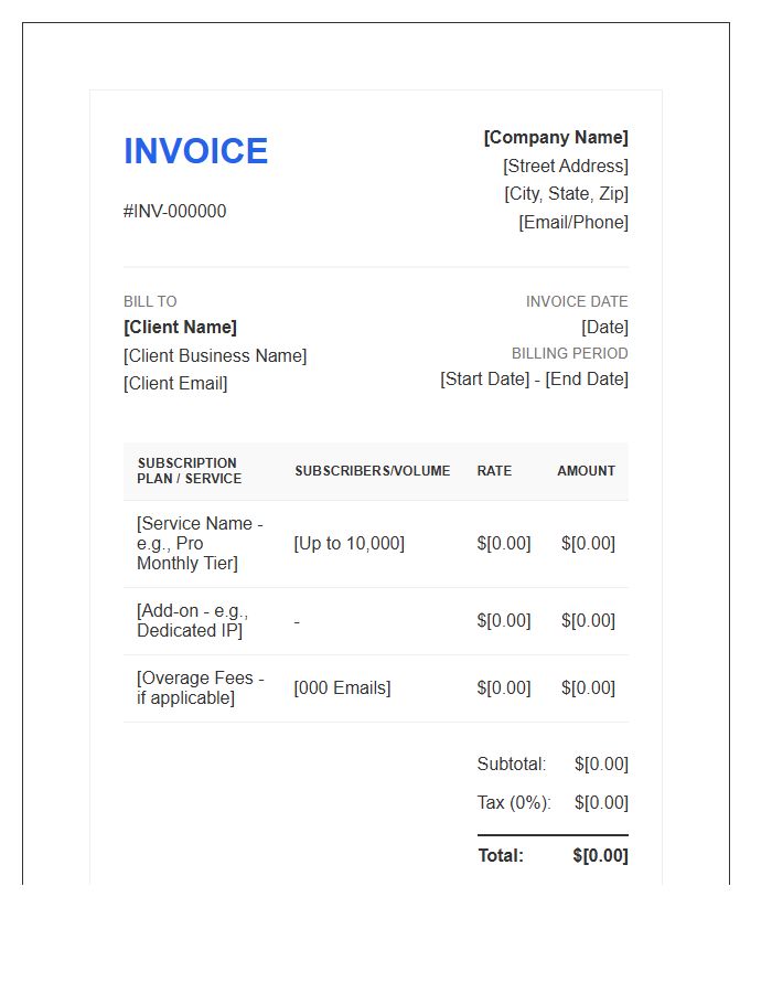 Email Marketing Subscription Service Invoice Template