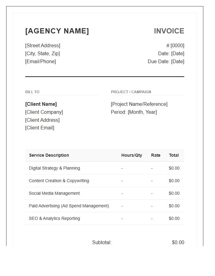 Full Service Marketing Agency Invoice Template