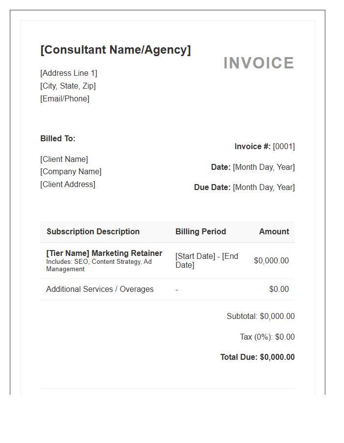 Marketing Consultant Monthly Subscription Invoice Template