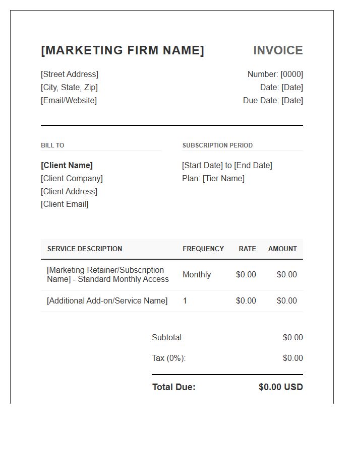 Marketing Firm Professional Subscription Invoice Template