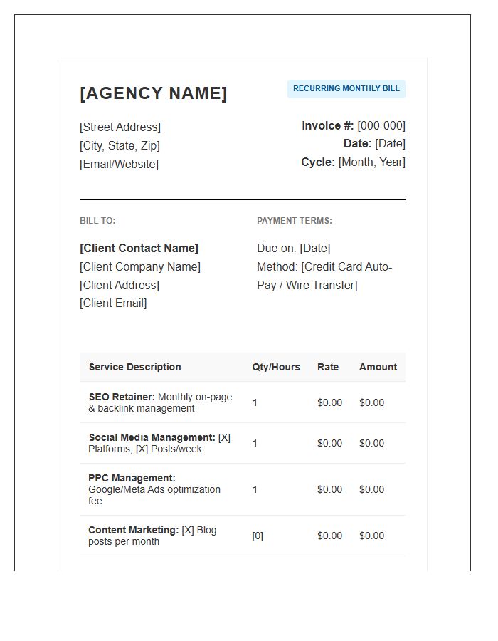 Professional Marketing Agency Recurring Invoice Template
