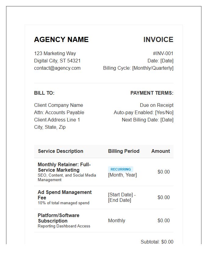 Recurring Billing Marketing Agency Invoice Template