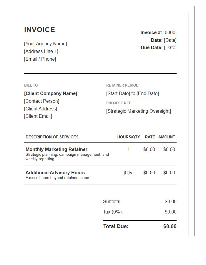 Strategic Marketing Retainer Invoice Template