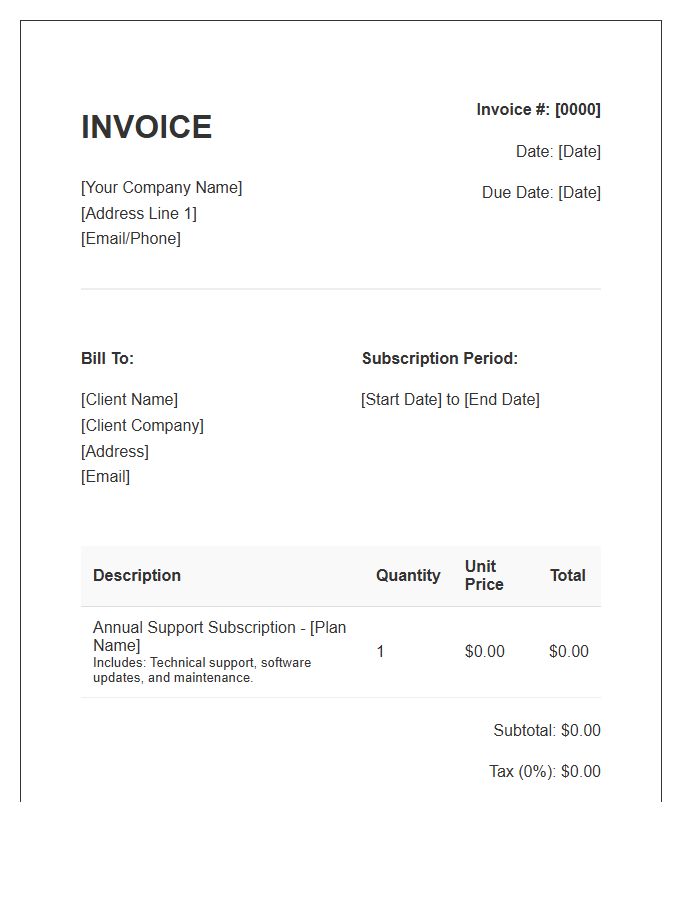 Annual Support Subscription Invoice Template