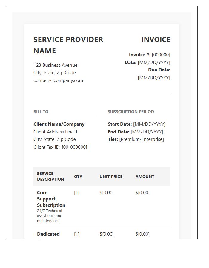 Comprehensive Support Subscription Invoice Template