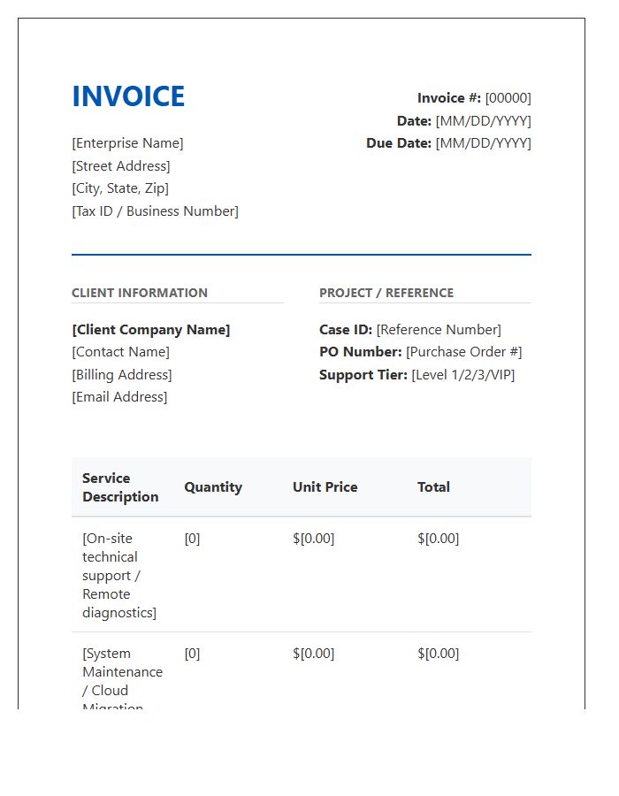 Enterprise Technical Support Invoice Template