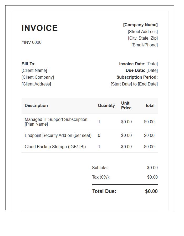IT Support Subscription Invoice Template