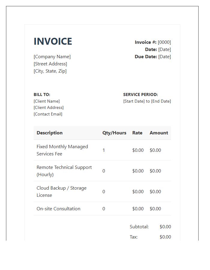 Managed Services Support Invoice Template