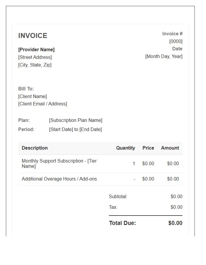 Monthly Support Subscription Invoice Template