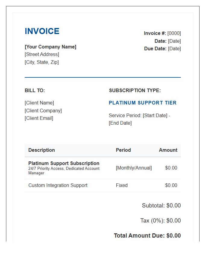 Platinum Support Subscription Invoice Template