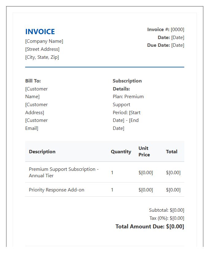 Premium Support Subscription Invoice Template