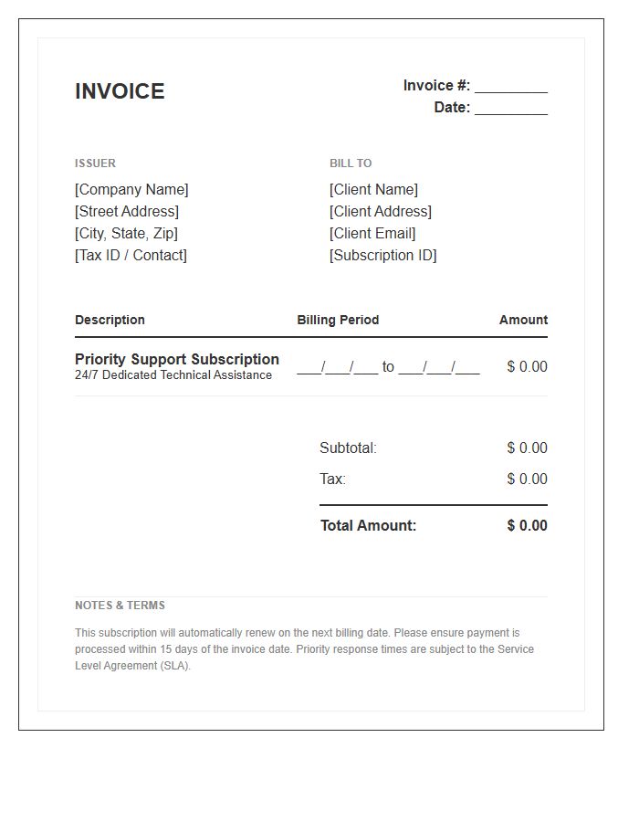 Priority Support Subscription Invoice Template