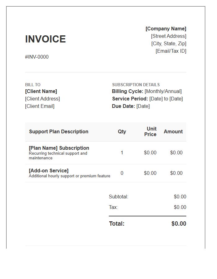 Recurring Support Subscription Invoice Template