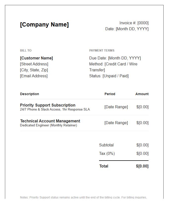 SaaS Priority Support Invoice Template