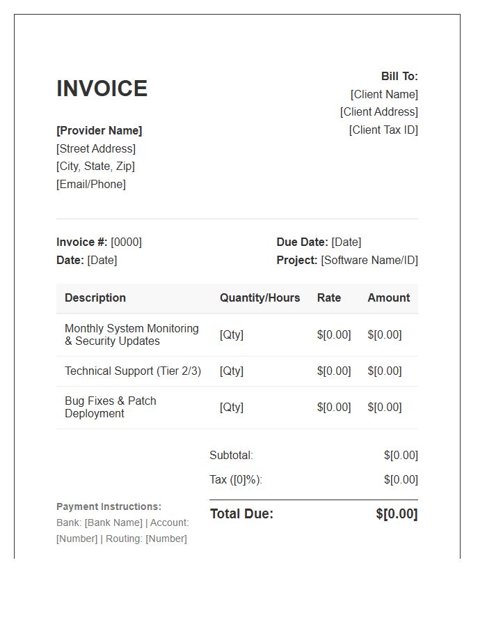 Software Maintenance Support Invoice Template