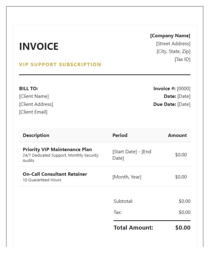 VIP Support Subscription Invoice Template